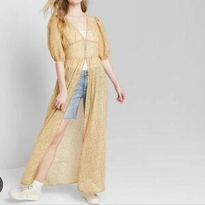Wild Fable Maxi Dress Duster Beige Yellow Small NWOT New Prairie Sundress